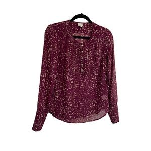 Converse One Star Henley Button Long Sleeve Sheer Maroon Popover Top Womens Sz S